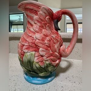 Vibrant Flamingo Ceramic Pitcher